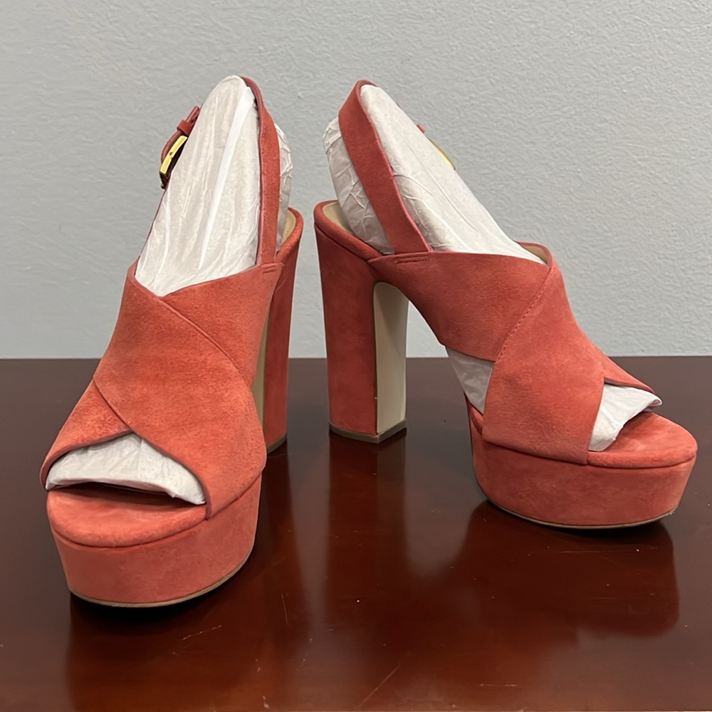 Michael Kors Mariana Sling Cinnamon Suede Size 7M Platform - Picture 15 of 17